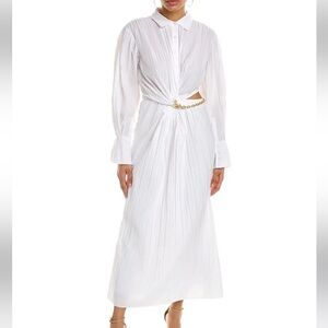 Jonathan Simkhai Fraya Long Sleeve Cotton Blend Plissé Maxi Shirtdress